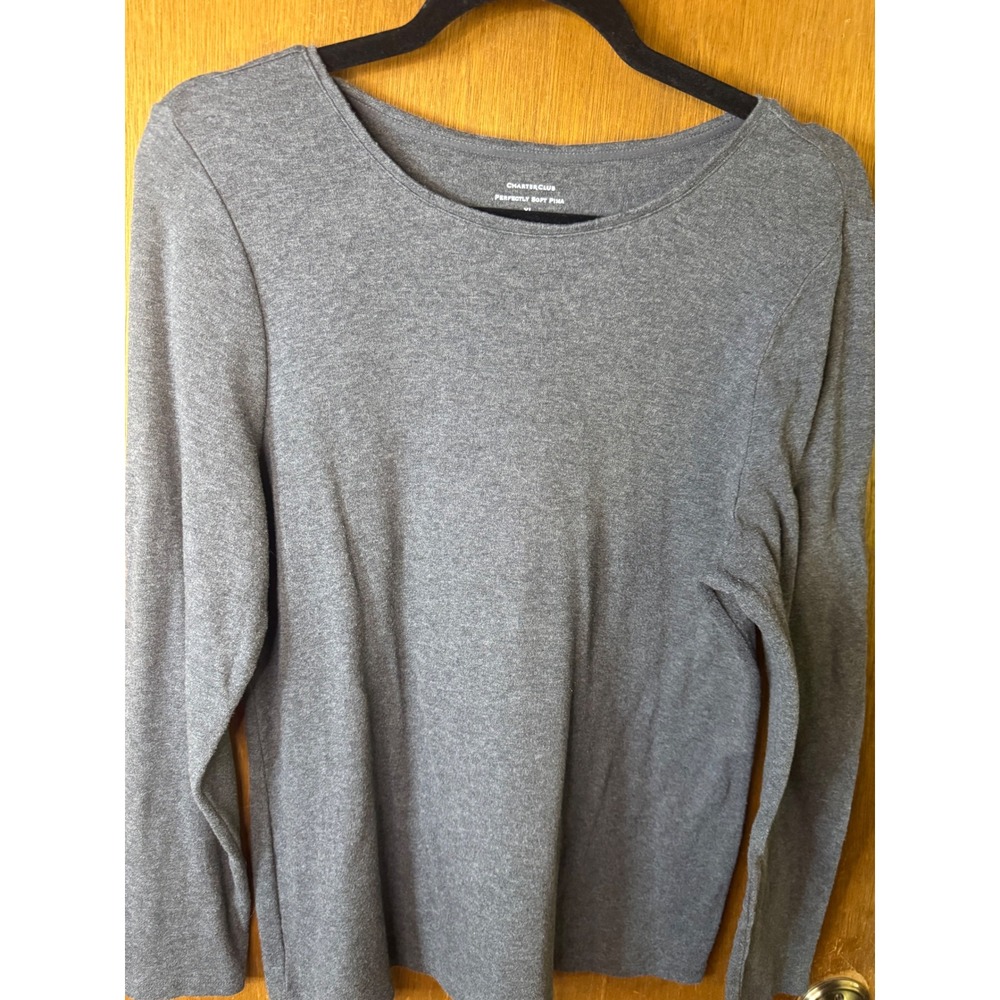 Charter Club Perfectly Soft Pima Cotton Long Sleeve Top Heather Gray XL WPL8046